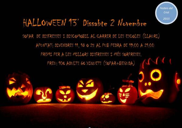 FestersCrist15's tweet photo. Vos esperem a tots el dia 2 de Novembre, sopar a 10€ i a les 00.00 discomovil. http://t.co/DA5tJ37MmA