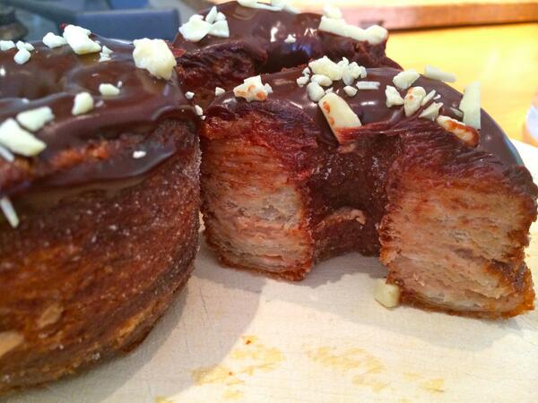 emmafreud's tweet photo. ladies and gentlemen - this is the cronut.  the other half is in my tummy.  is good.  ver ver good. http://t.co/DrPVjFJmT4