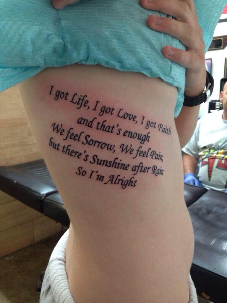 I think I want the lyric There'll be no sacrifice today as a tattoo