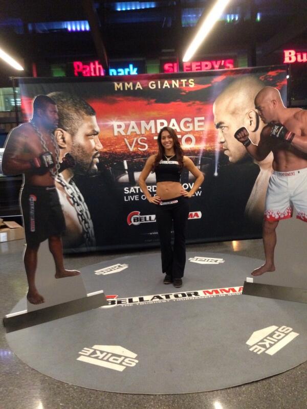 Our model at Tues night's event promoting the Rampage vs. Tito- Bellator MMA upcoming fight PPV on 11/2