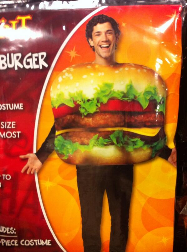 LizJenei's tweet photo. Please tell me this is @brettcap dressed as a hamburger at the Halloween store... @carlibybel http://t.co/Znpb6fzSqV