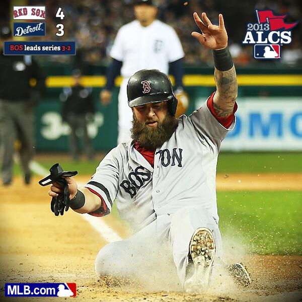MLB's tweet photo. Got away safely. @RedSox return to Fenway one win away from #WorldSeries berth: http://t.co/KqJMnN6y8b http://t.co/zWt23Fg5QE