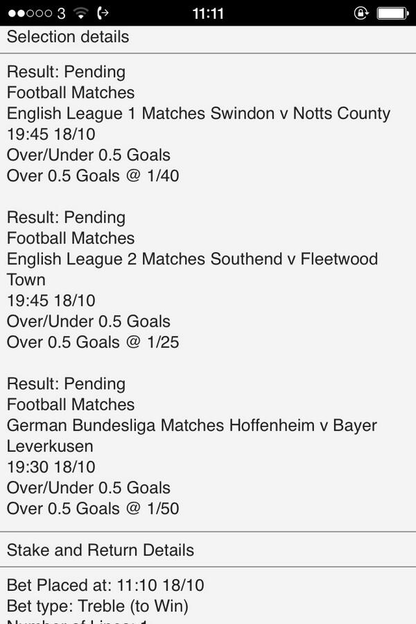 SportsTipsMan's tweet image. @SportsTipsMan: Bet 10 : 3 games - £2.55 returns £2.77 #TST
