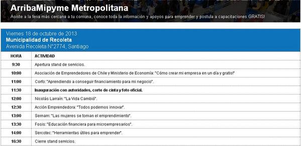 Ya estamos listos con la Feria <a href="/ArribaMipyme/">ArribaMipyme</a> en la Municipalidad. Hoy de las 9:30am a las 16:30pm. Revisa el programa