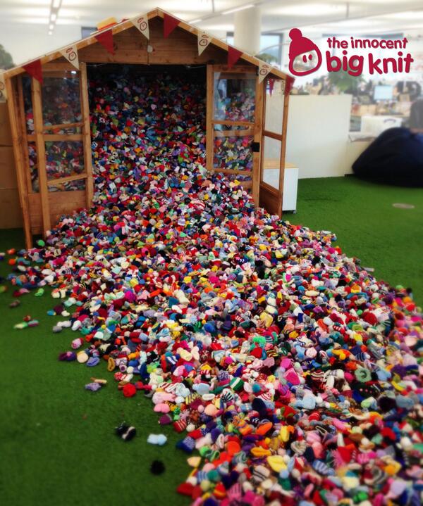 innocent's tweet image. We've had more than 750,000 little woolly hats knitted for this year's Big Knit. That's a shed load of hats.