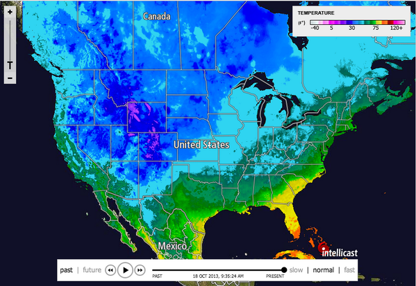 intellicast's tweet photo. Here's a snapshot of current temps across the U.S. Does it feel like #fall where you are?

http://t.co/jlqiC96mkR http://t.co/MljOLJHWfz