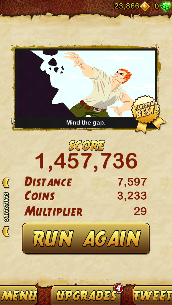 ebuski1's tweet photo. I got 1457736 points while escaping from a Giant Demon Monkey. Beat that! http://t.co/OTiE6I11Tp http://t.co/izeAYxJMfC