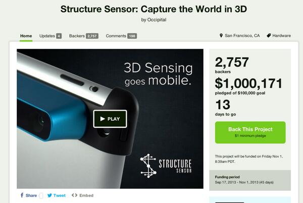 RT <a href="/occipital/">Occipital</a>: It's official - we've reached $1M raised on Kicktstarter! kck.st/16BkwuO