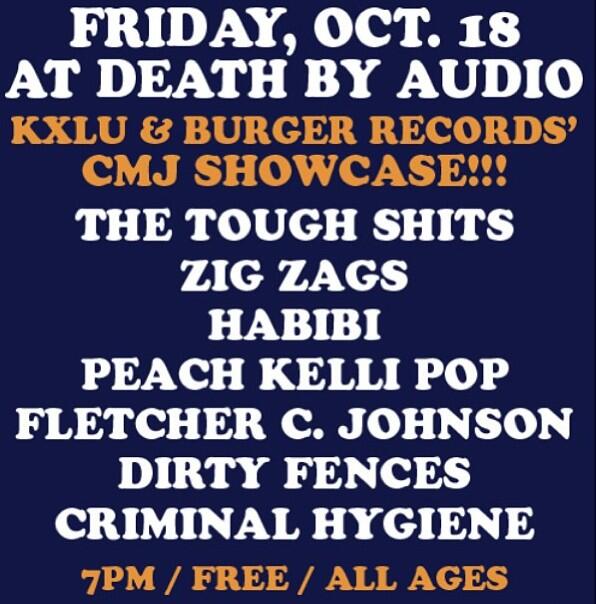cultistzine's tweet photo. [TO DO] NYC! catch our favs @crmnlhygne @randysezz @fletchercjohnso + more @ the @KXLU889 + @BURGERRECORDS CMJ show http://t.co/cYNrvKgfUg