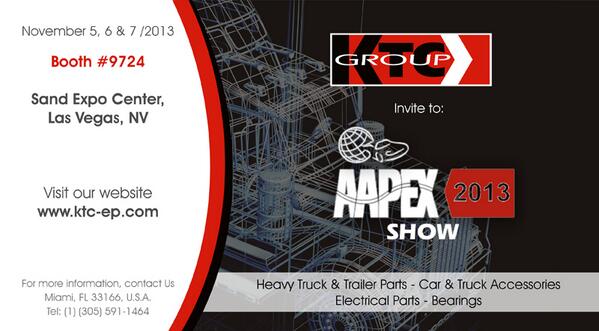 AUTOPARTES_KTC's tweet photo. KTC Group informa su participación en el AAPEX SHOW 2013 en las Vegas @agendautomotriz @PreviautoCa @Consymas http://t.co/nA5UFO9Osj