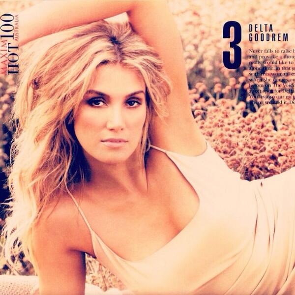 DeltaGoodrem's tweet photo. 💋Thanku @maxim_au❤️ #podiumfinish🙌😉#Aussiechicks #Hot100 #ingoodcompany 🎥 #lovemyfellowaussiegirls D xo http://t.co/1iKgTo1PVz
