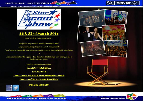 Well hello Saturday, now let us care and share. 22-23/3/14 St Pat's college. Do it! #SSS #StarScoutShow #ScoutsIE