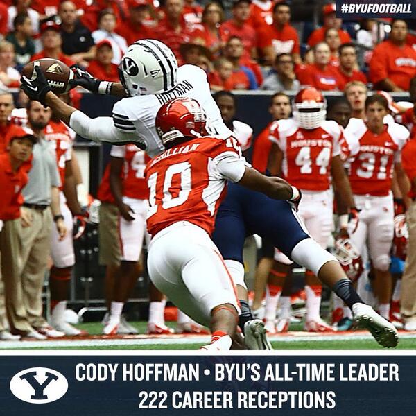 ByuNation's tweet photo. Cody Hoffman completes a huge milestone in his career! 24-21 BYU! http://t.co/kvm08u9Ysb