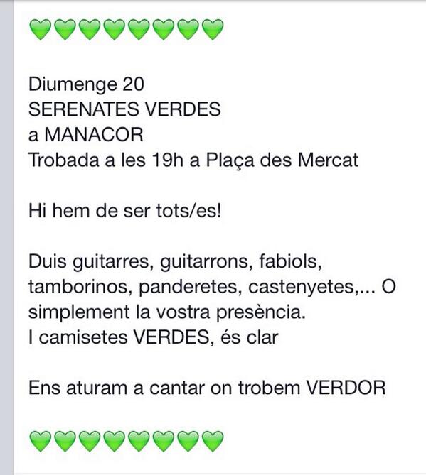 Vilans de Manacor i llocs propers, que ho sabeu que demà hi ha #SerenatesVerdes a #Manacor
