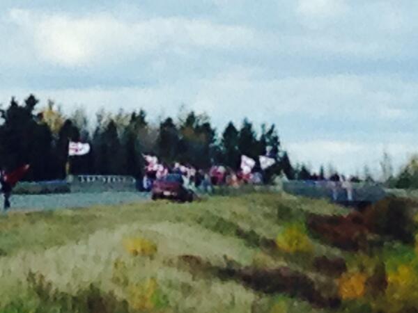 Anti-Fracking protestors have blocked HWY 11 in both directions.