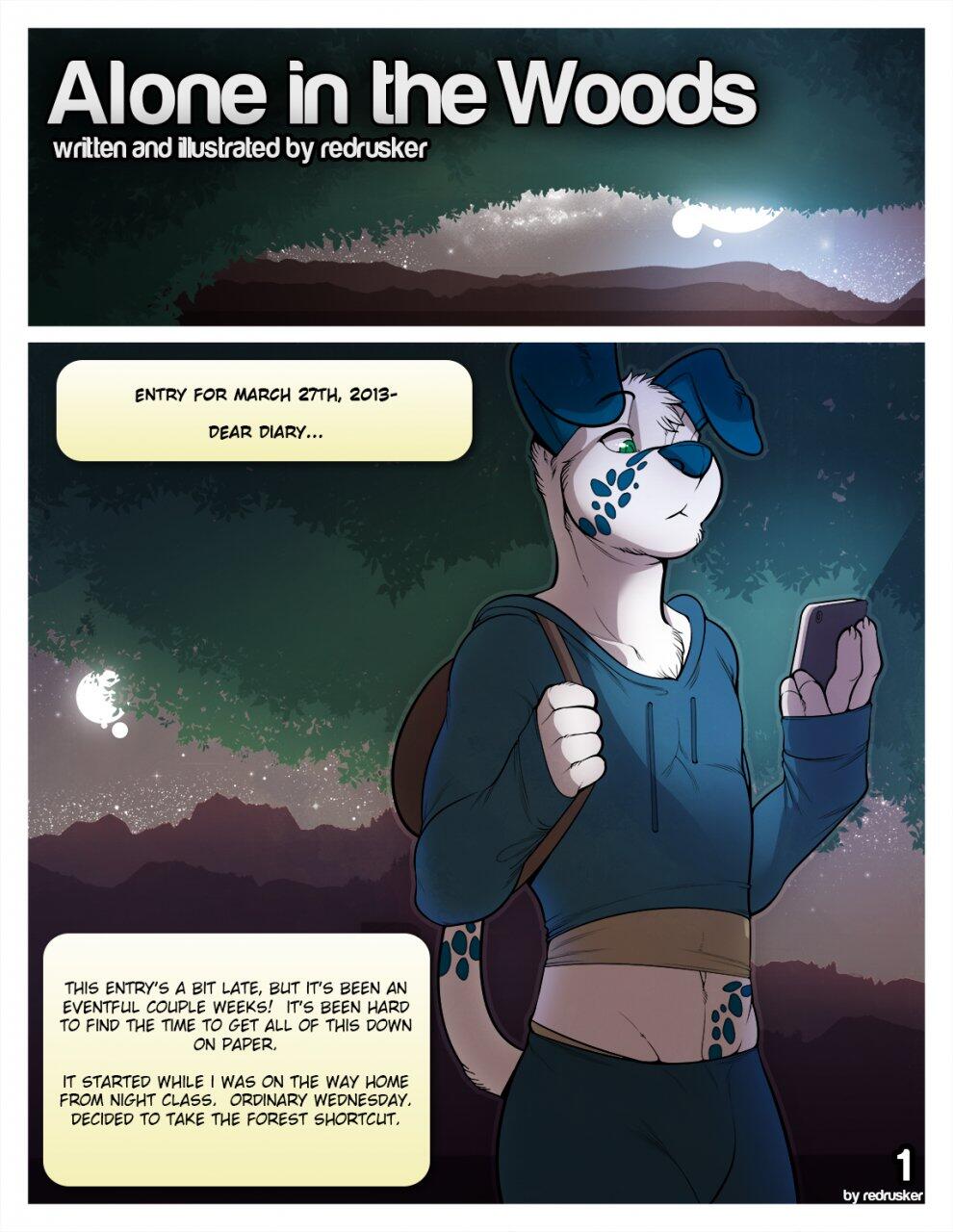 “#AloneInTheWoods #Redrusker #Yiff #Pup Page 1 :D My favorite comic going! 