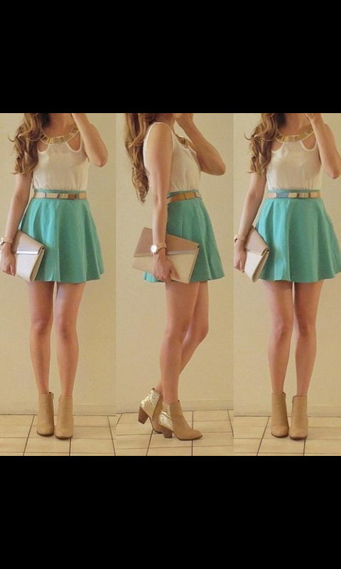 ModaChicGenial's tweet photo. #estilazo falda corta azul agua, camisa blanca y bolso a conjunto http://t.co/nkWvaJ4njQ