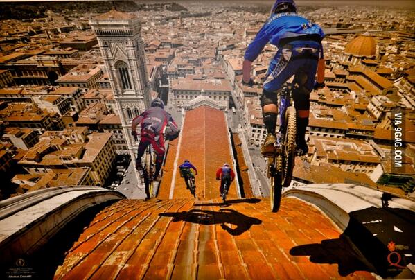 VRTO's tweet photo. Mountain bike roof riding http://t.co/BNQcAIIyTH via @9GAG http://t.co/bJzVXmQ7wI