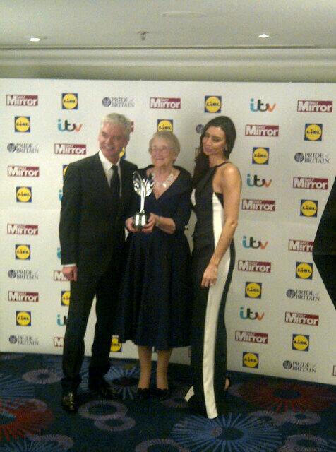 Popprince's tweet photo. #PrideofBritain Great to speak to @Schofe &amp; @clbleakley here with amazing the ITV Local Hero Award winner Anne Scarfe http://t.co/tqZBTQV0q1