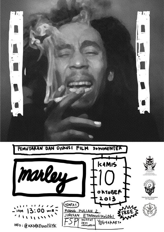 KKMKEtnoISIYK's tweet photo. Kamis 10/10/13 jam 13:00 | Pemutaran &amp; diskusi film "Marley" | RK. 2 Jur. Etnomusikologi ISI YK. Free. http://t.co/NWUxffhgD0 @IMDI_FSRISIYK