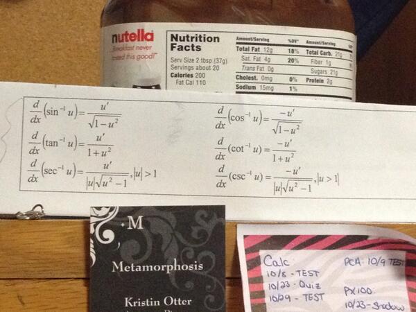 TheKatieKadence's tweet image. Studying technique for inverse trigonometric function differentiation rules? Get them right, have Nutella. #mlisd