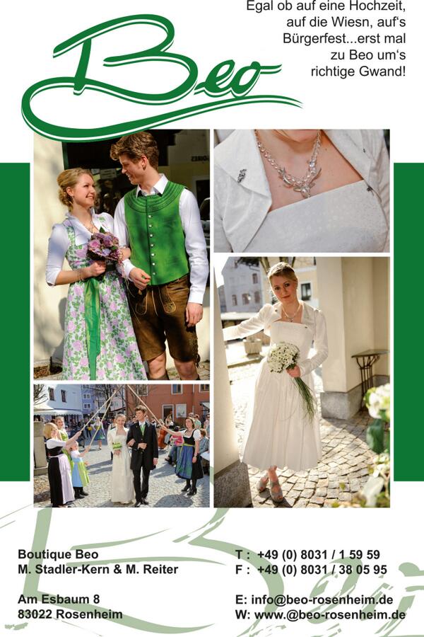 Kennt Ihr das Hochzeits-Gutscheinbuch für Rosenheim/Chiemgau?
Gutschein-Wert: 100 € - Boutique Beo in Rosenheim!