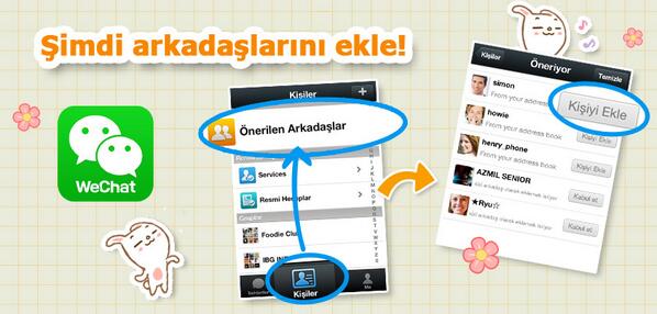WeChatTurkey's tweet photo. Bazı arkadaşlarınız size WeChat'te arkadaşlık talebi gönderdi. Onları ekleyin ve neler yaptıklarını görün! http://t.co/dvsJdA8vbf