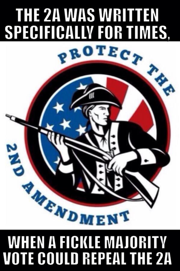 The #2A was written specifically for times, when a fickle majority vote could repeal the #2A #NRA #NJ2AS #PJNET