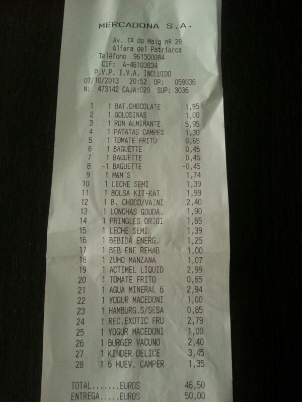 ASdeandres's tweet photo. Una auténtica cuenta de mercadona de un piso de estudiantes. http://t.co/8XR81iLlZf