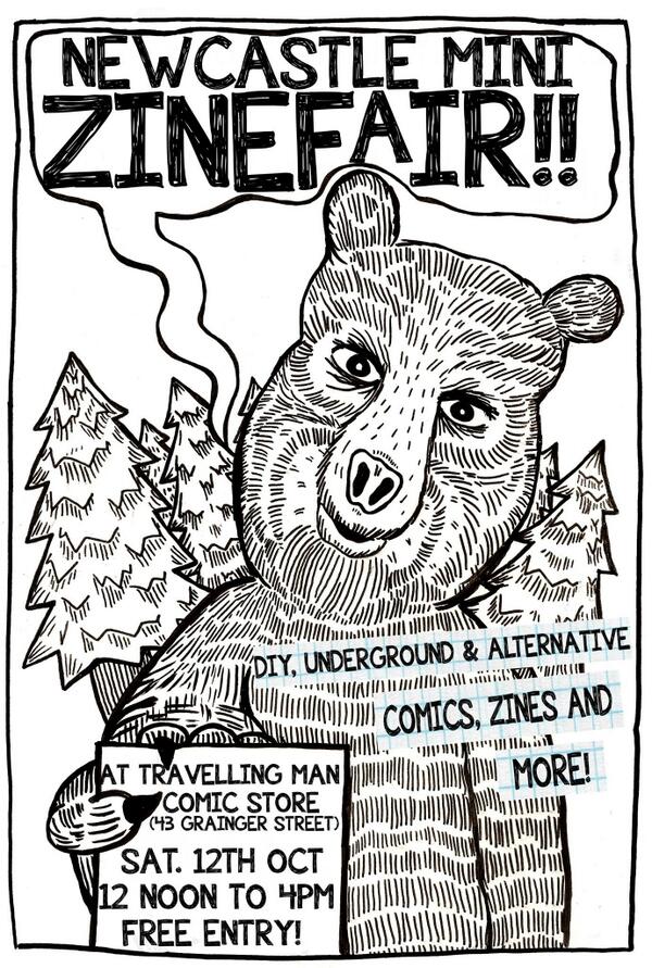 nclartsoc's tweet photo. Zine fair at @TravellingManUK poster, come along on Saturday 12-4! Acoustic music afterwards too... http://t.co/YEbytb9nLI