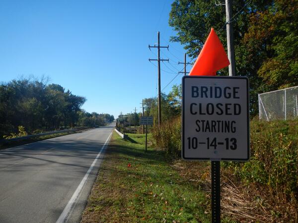 Walcamp's tweet photo. Get ready. The bridge on 5 Points Rd is being replaced. Check our website for detour info. http://t.co/1s9lP9C4Vi http://t.co/U3aRWGXqVz