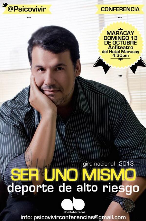 mariumedios's tweet photo. @ParalarumbaCOM invitados a CONFERENCIA @Psicovivir domingo 13, Hotel Maracay. 4.30pm LOS ESPERAMOS!!! http://t.co/B7XbyRuy9G