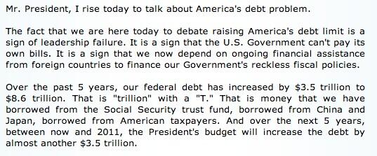 This is Sen Obama's statement on the debt ceiling on 2006. RT until your fingers bleed.