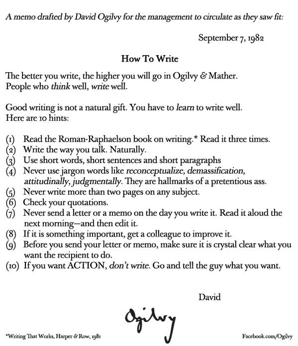 Ogilvy on Twitter: "How to Write - a memo from # 