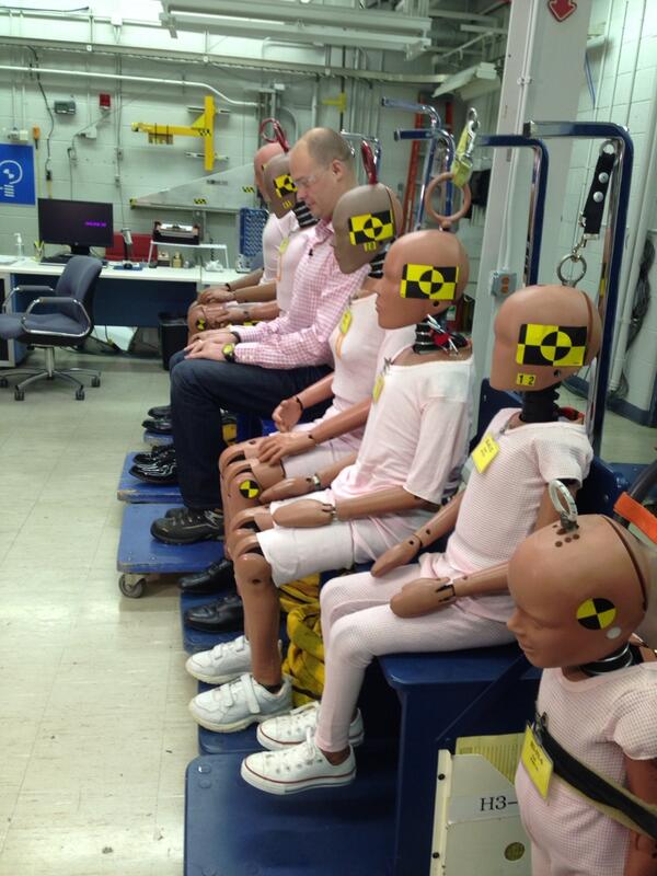 Aims12's tweet photo. <3 this! RT @AZahler: One of these things is not like the other. @mattmiller1973 fitting in with the dummies at @GM http://t.co/ELR9pkOJBL