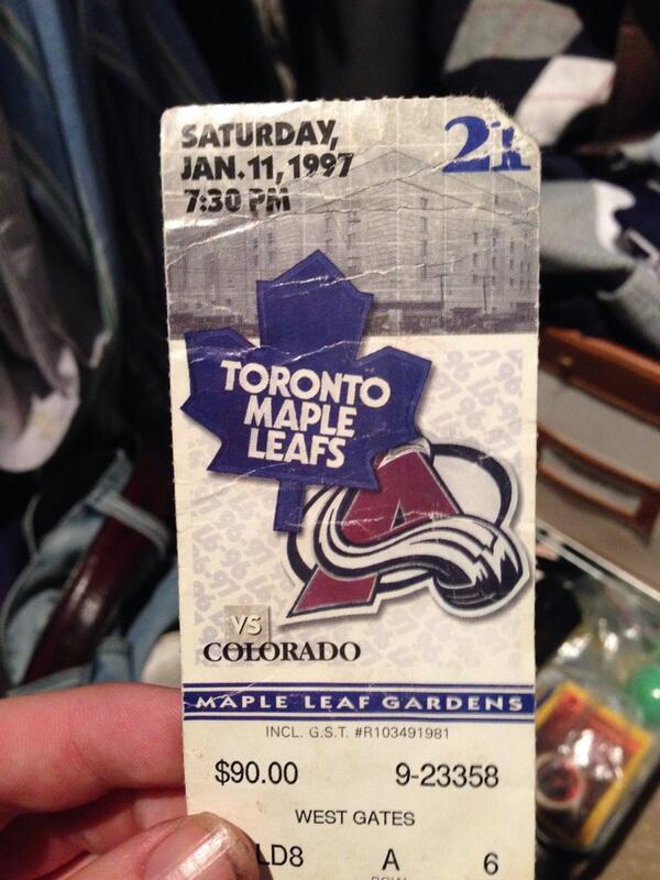 MaMatthews7's tweet photo. My first nhl game when I was 6, @Avalanche avec @peterforsberg Roy + Sakic at the old @mapleleafgarden @MapleLeafs http://t.co/KR47J08gXV