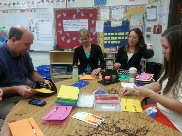 DrKellyNeylon's tweet image. Making Rekenreks with first grade at Edgewood School! #collaborativefun!