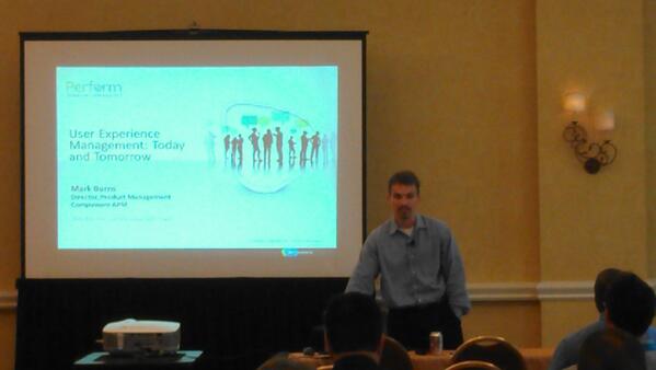 DBeckwith1's tweet image. @CompuwareAPM Mark Burns talking about UEM today and tomorrow -- eagle eye vision with APMaaS #APMperform #WinningAPM
