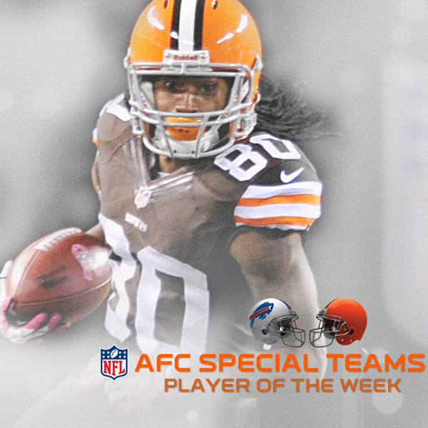 Browns's tweet photo. Congrats to @TravisBenjamin3 for being named @nfl's AFC Special Teams Player of the Week! RT &amp; help us celebrate! http://t.co/X3v8BZ9oX4