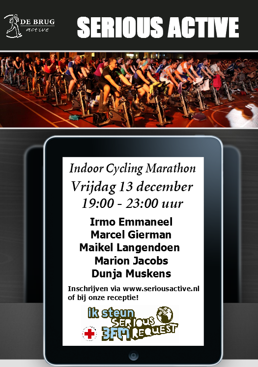 HUPsport's tweet image. SERIOUS ACTIVE: vrijdag 13/12 een spectaculaire #spinning marathon! Schrijf je in! #SR13 #3FM seriousactive.nl