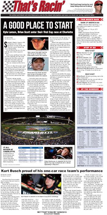 MCTOnePages's tweet image. TR: Kyle Larson, Brian Scott to make their first #NASCAR Cup start at Charlotte: bit.ly/1bbqPpl Preview: