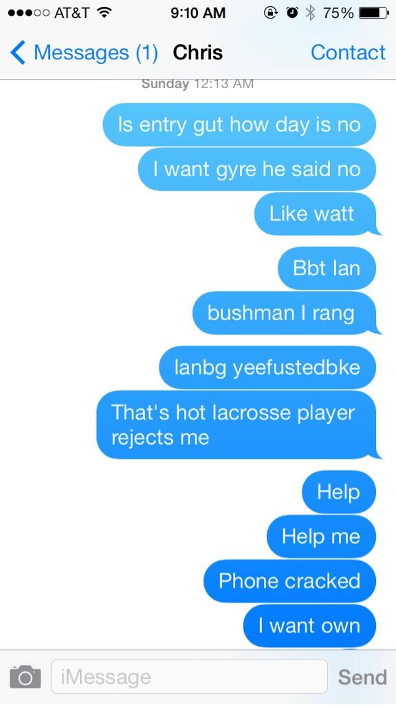 nina_barr's tweet image. Last Saturday night drunk text to @ChrisWrensch #Selfexplainitory