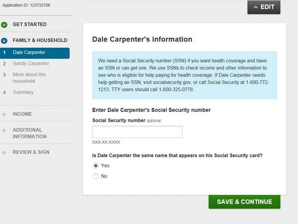 dalec919's tweet photo. @seanhannity After 8 days, I got in Obamacare website... but to get quote it demanded my "optional" social sec number http://t.co/rLhKPPm2oc