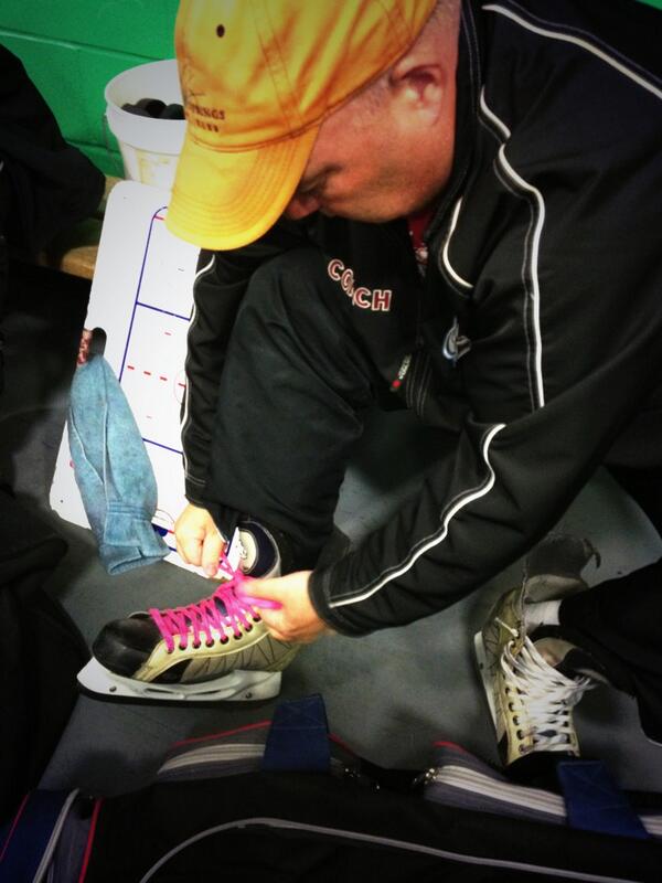 We think Skipper is working on a new nickname. #pinky Good thing @avsgoaliemom had an extra lace. #looksgoodinpink