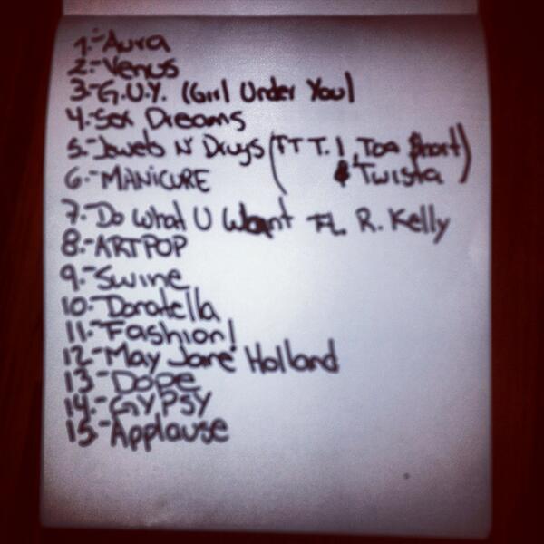 JohnBuendia92's tweet photo. #ARTPOPtracklist !!!    Me encanta!!  Aunque faltaron muchas canciones. :( http://t.co/nRrty8nEzk
