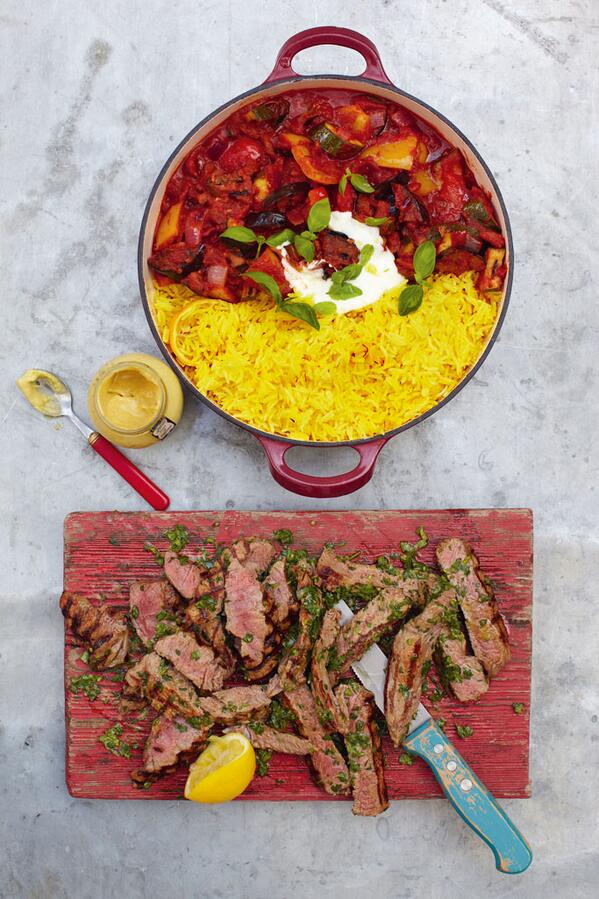 jamieoliver's tweet photo. Recipe of the day grilled steak ratatouille &amp; saffron rice http://t.co/im3QChZ8dv) Joxx http://t.co/XW7YwgO98R