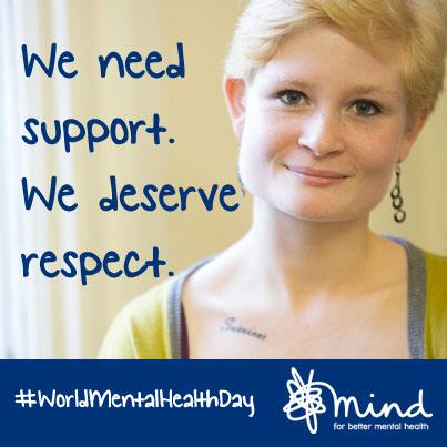 MindCharity's tweet photo. Yay, #WorldMentalHealthDay is trending. We need support &amp; respect. Mind won't give up http://t.co/bJDCwbXqMW pls RT http://t.co/tgu2HzVlWa