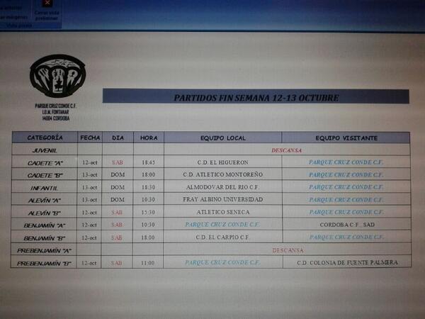 Horarios de los partidos, de este fin de semana, para nuestros equipos #Pcc