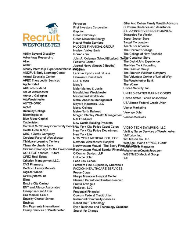 Check out the companies that have already signed up to attend Recruit Westchester!