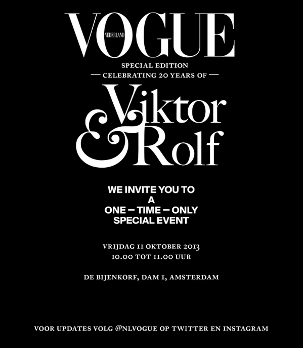 Tomorrow VOGUE Nederland - Celebrating 20 years of - Viktor &amp; Rolf #invite #vogue #bijenkorf #be #there
